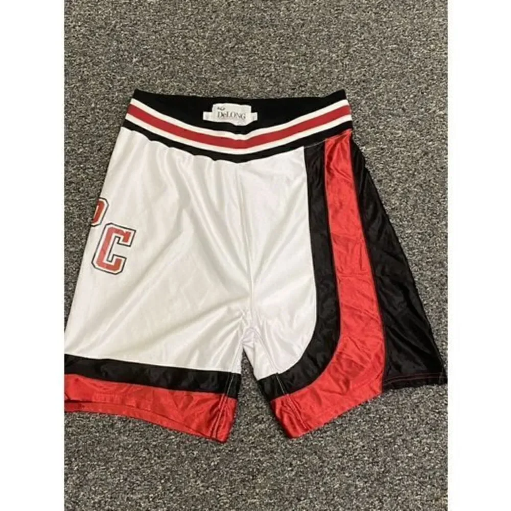 Vintage Y2K Delong Men's Basketball Elastic Waistband Long Short Red , Black, Wh
